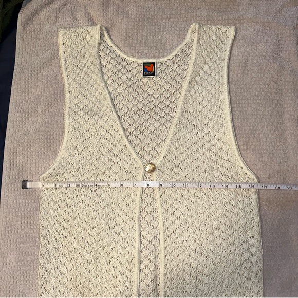 Vtg Disney Mickey Unlimited Crochet White Sleeveless Long Cardigan - Picture 11 of 14